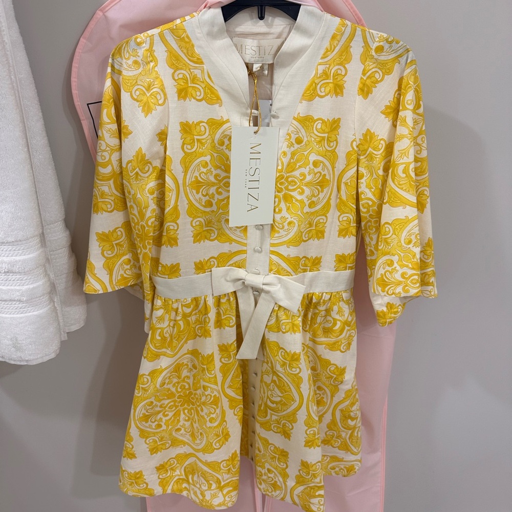 Mestiza Carmen Yellow and White Mini Dress